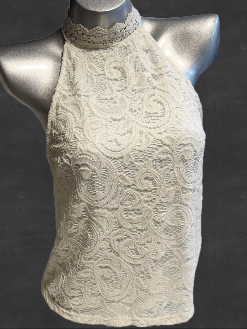 VINTAGE Y2K lace tank top high collar neckline sleeveless cami ivory prairie M